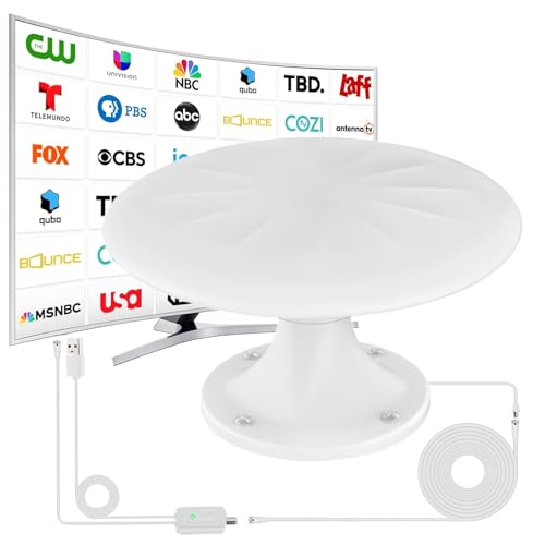 RV TV Antennas Roof Mounted, Portable RV Antenna for Camper, 720° Long Range Omni Directional Reception Digital HD Antenna Signal, with Super Signal Booster, 35ft HDTV Cable. (WHITE02)
