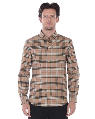 180/100B BURBERRY Camicia Manica a Lunga in Cotone Uomo Simpson 80209661 Check Beige (XL)