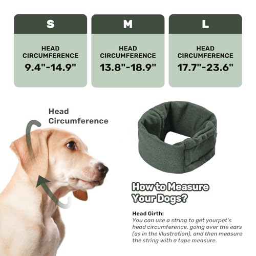 Image of Dog Calming Hoodie, No Shake Ear Wraps for Dogs, Adjustable Dog Ear Muffs for Noise Protection, Ear Wrap Head Cover for Anxiety Relief & Hematoma (Olive Green, L(Head Circle:17.7 inch-23.6 inch))