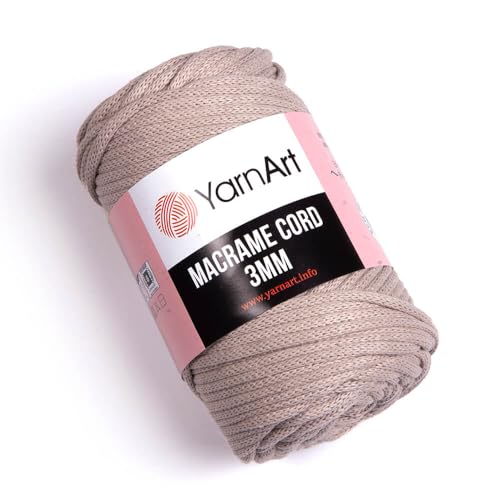 YarnArt Cordon en macramé de 3 mm – Corde en macramé pour loisirs créatifs, nœuds, tentures murales et décoration d'intérieur – 60 % coton, 40 % viscose et polyester, doux et durable (753-marron