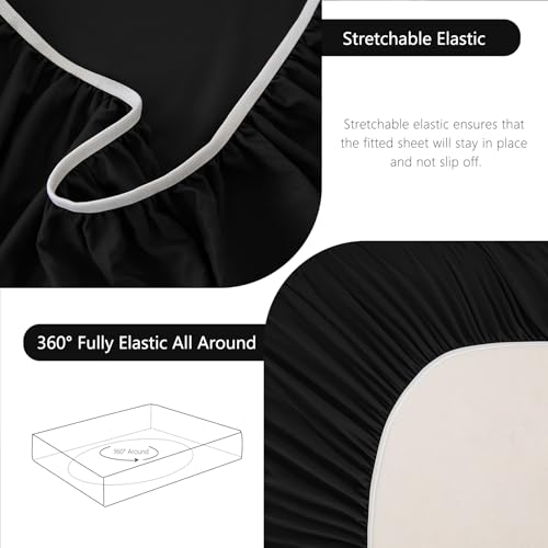 Image of CozyLux 6-Piece Full Size Bed Sheets, Fits 18-21 Inch Mattresses, Oeko-TEX | 4 Pillowcases, 1 Flat Sheet and 1 Fitted Sheet with All-Around Elastic and 21-Inch Deep Pocket for a Secure Fit, Black