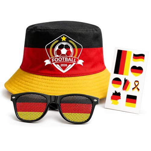 RAOPNHS Deutschland Fanartikel Für Die 2026 Fanartikel Saison. 3-Teiliges Set: Fischerhut Fanbrille & Stickerbogen Hochwertiges Fanartikel 2026 Set Für Stadion & Fanmeile