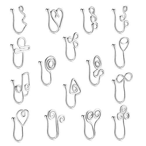 VALDEAS 16 Pcs African Nose Cuff Fake Nose Rings Non Pierced Faux Nose Rings for Women Clip on Nose Ring Faux Septum Nose Rings Non Piercing Jewelry Ear Cuff Fake Septum Fake Nose Ring Silver