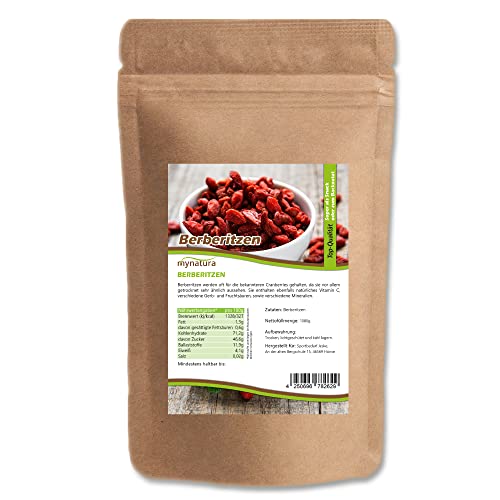 Mynatura Berberitzen getrocknet I ohne Zusätze I Trockenfrüchte I Getrocknete Beeren I Vitamine I Müsli I Backen I Snack I Im Beutel (1kg)