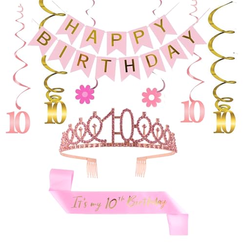 Panoplie festive pour anniversaire 10 ans fille avec diadème de reine et banderole