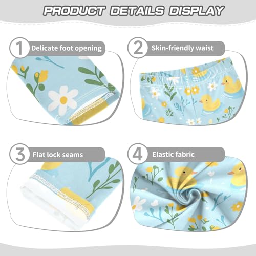 Yellow Ducks Flowers Girls' Leggings Toddler Doodles Cute Kids Yoga Pants Dance Active Tights 4T3