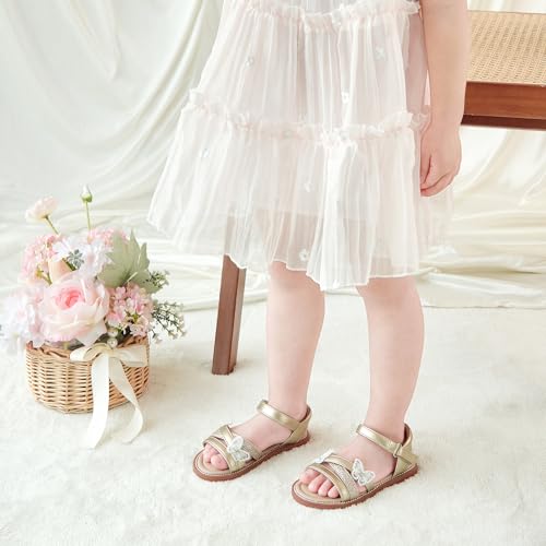 Image of Kolan Toddler Girl Sandals Open Toe Flat Princess Dress Shoes Little Kids