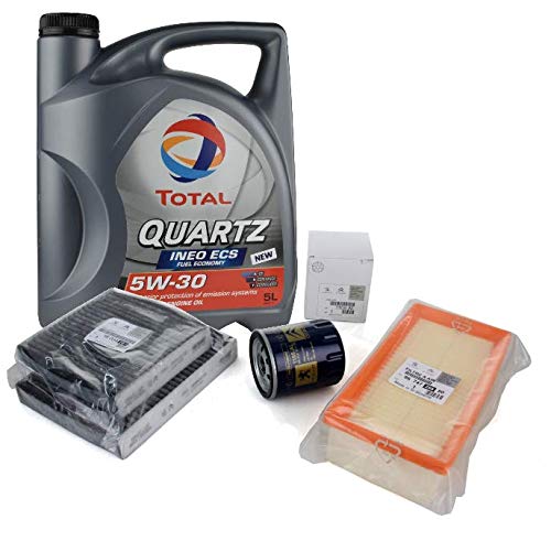Kit Filtros Puesta a Punto Original Peugeot Citroen - Total Quartz Ineo ECS 5w30 + Aire, Aceite, Habitáculo para Motores 1.0/1.2VTi 2013-