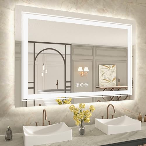 Image of WTTY 40 inchx28 inch LED Bathroom Mirror with Lights, Backlit and Front Lighted Bathroom Vanity Mirrors for Wall, Anti-Fog, Dimmable Wall Mirrors for Bathroom, Memory, Tempered Glass, Double LED Vanity Mirror