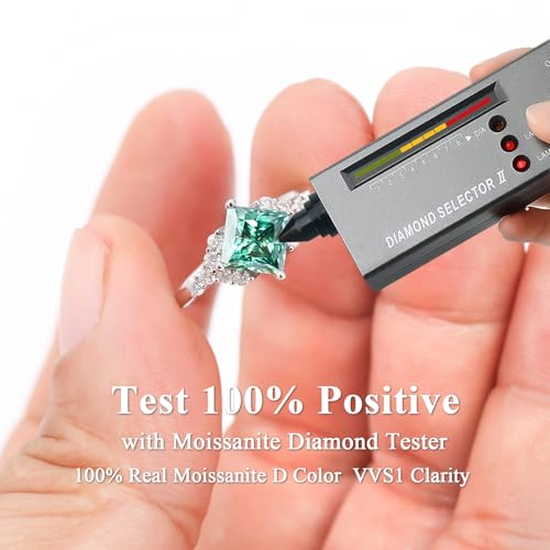 1.9CTTW Princess Cut Blue Green Moissanite Engagement Rings for Women 925 Sterling Silver Fashion Statement Cluster Ring Gorgeous Anniversary Jewelry Gift Size 5-102
