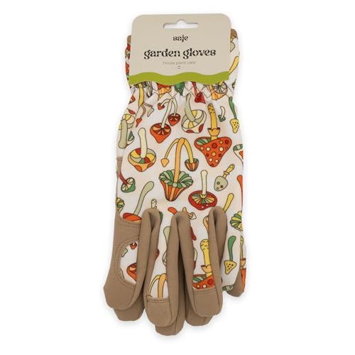 Robert Frederick Gardening Gloves - Women's One Size - Retro Mushroom Design - Padded with Elastic Cuffs, Multicoloured - Image 2