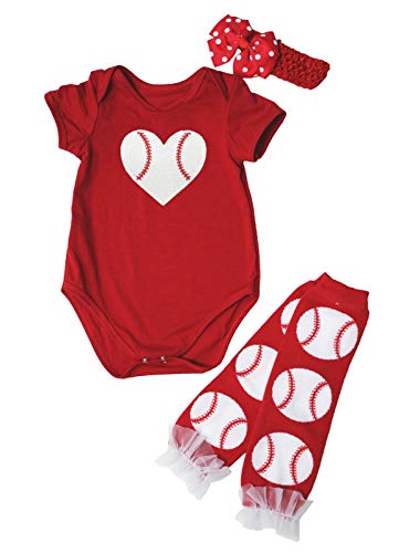 Petitebella Baseball Heart Baby Bodysuit Leg Warmer Nb-18m