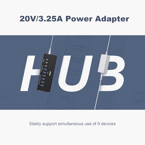 Image of Powered USB Hub 10Gbps,intpw YH6AC 9-Port USB Splitter with USB A /USB C 3.2, 4 USB 3.0, 2 PD 45W Charging Ports, 65W Power Adapter and 3.3FT Cable, Aluminum Black USB Hub for Laptop /PC,iPhone 16 /15