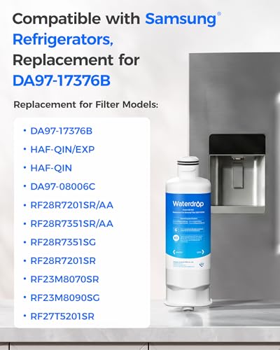 Image of Waterdrop WD-F45 Replacement for Samsung DA97-17376B, HAF-QIN /EXP, DA97-08006C, RF28R7201SR, RF28R7351SG, WD-F45, Refrigerator Water Filter, 3 Filters
