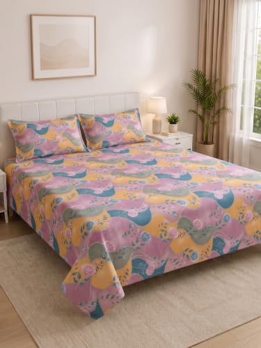 Image of Mafatlal 130 GSM Pearl Luxury Double Bed Sheet with 2 Matching Pillow Covers | 90 x 100 Inches | Elegant Printed Design | Soft Feel, Hassle-Free Wash, Long-Lasting Quality Bedding | Abstract Multi