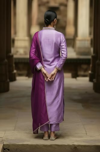 Kurta brodé en viscose violet avec finitions artisanales - 2