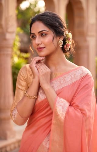Image of Women's Pure Cotton Banarasi Silk Saree With Unstitched Blouse Piece