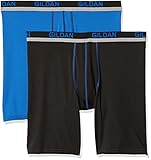 Gildan Men's Long Leg Stretch Polyester Athletic Boxer Briefs, 2-Pack, Black/Royal, Small