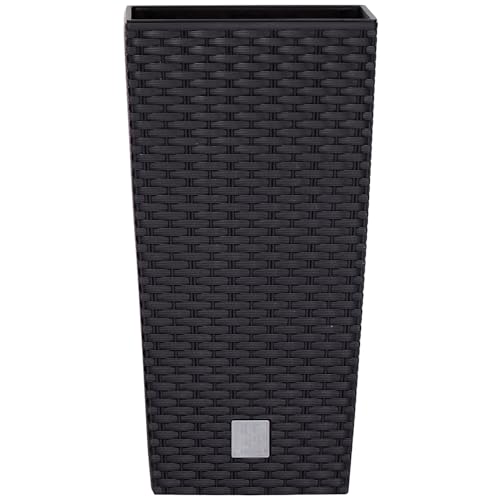 Annastore Pflanztopf aus Kunststoff, wetterfest im stilvollen Rattan-Look - Pflanzsäule - Blumentopf - Blumenübertopf - Blumentopf hoch Größe Ø 26,5 cm/H 50 cm, Farbe Anthrazit