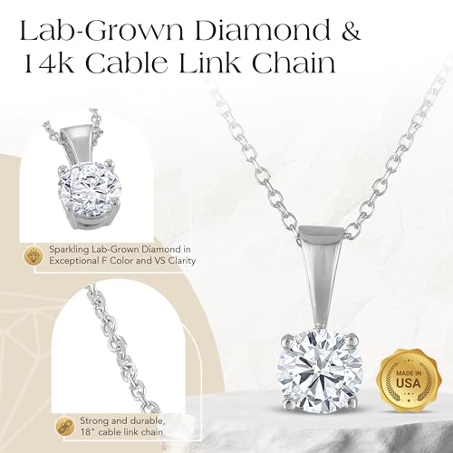 Certified Diamond Necklace for Women - Lab Grown Solitaire Necklace with Solid 14K Gold Chain, Stunning Lab Diamond Pendant in 1/2-1.0 Carat, Premium Signature Jewelry Collection4