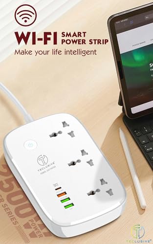Image of T Teclusive Smart Power Strip WiFi Extension Board with Type C USB Ports | 2500w 3 Power Sockets with 30w USB C PD QC Fast Charging | 100V-250V Surge | App Control with Timer | Alexa Supported