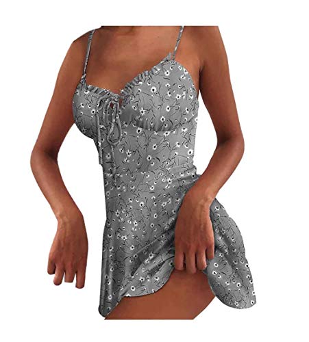 Zimaes vestido feminino sexy curto de chiffon com alças finas, Cinza, Medium