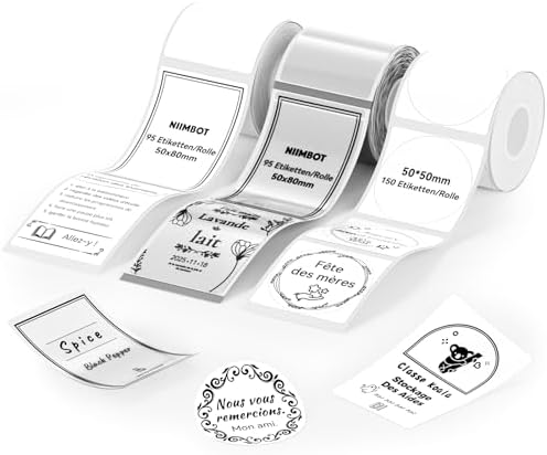 NIIMBOT 3 Rolls of Large Labels for B1/B21/B3S Label Printer, Whi...