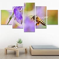 SIGNWIN 5 Panel Canvas Wall Art Modern Art Bee Butterfly Colorful Contemporary Insects Multicolor Photography for Home Decorations Ready to Hang - 60