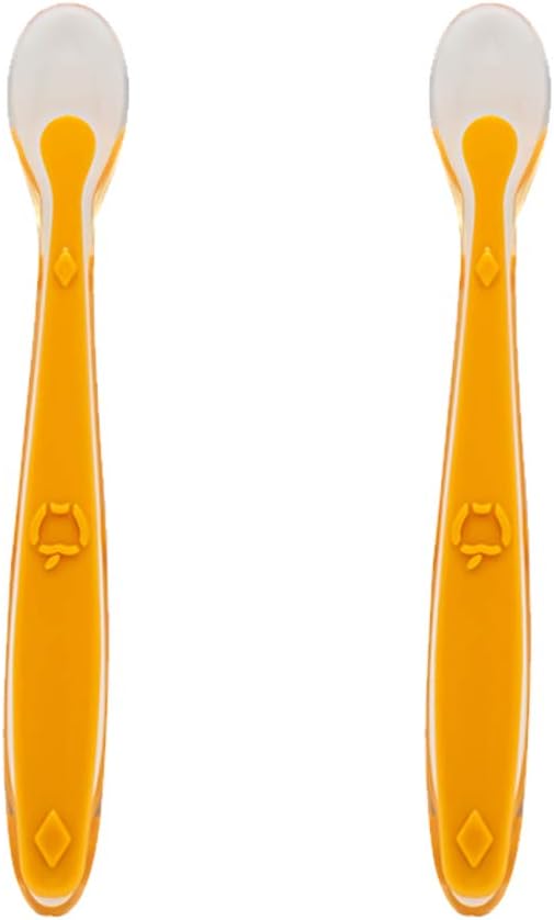 CallowesseBaby Long-Lasting Durable Silicone Spoons with Easy Grip, Soft Tips, BPA-Free, Dishwasher and Microwave Safe, Bright Colours to Make mealtimes More Fun 2 Pack - Orange