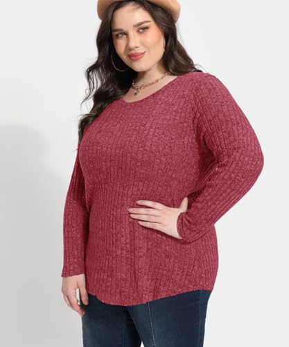 Image of CARCOS Plus Size Tops for Women Long Sleeve Raglan V Neck T Shirts Tunic Fall Blouse Xl-5Xl 14W -28W