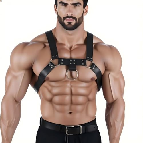 Image of Punk Gothic Fetish Men's Leather Adjustable Chest Harness | for Rave & Club Sexy Kinky Design for Roleplay Erotic Underwear & Fetish Body Gear Perfect for Cosplay, Club & Party