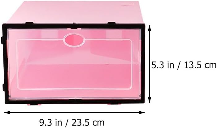 6pcs Stackable Plastic Shoe Storage Boxes with Black Frame Pink Cover Thickened Sturdy Shoe Containers for Men’s Closet Organization