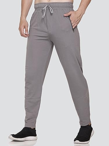Image of Plus Size Cotton Loop Knit Lowers for Men, Zip Pocket, Night Pant, Joggers, Sports Trousers, Gym n Lounge Wear Track Pant for Boys Grey 4XL
