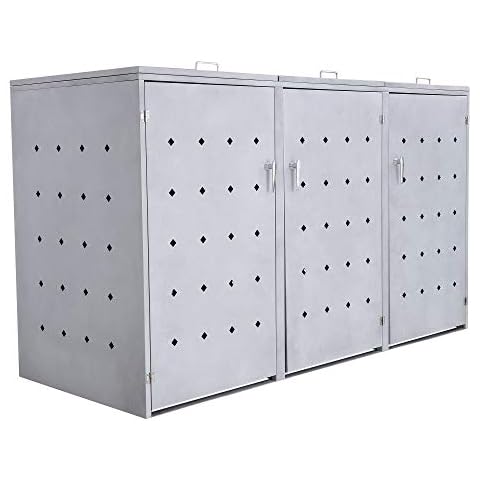 Zelsius Mülltonnenbox Rhombus Cement für 3 Mülltonnen je 120 und/oder 240 Liter I Mülltonnenverkleidung mit 3 Klappdeckel I Metall Müllbox I abschließbar Cover