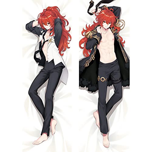 Genshin Impact Körperkissenbezug Dekorative Kissenbezüge Diluc,Anime Figuren Pillowcase Kissenhülle Peach Skin Home Room Decor mit Reißverschluss Cover