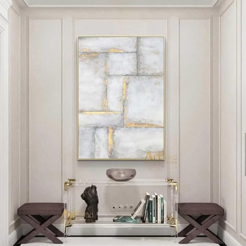 Impression sur toile encadrée luxe gris et or AEFOUU 71x89 cm - 2