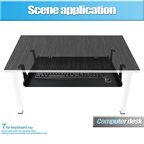FRMSAET Under Desk Keyboard Tray Heavy-Duty All-Metal Material 20/24/30 inches Platform Computer Drawer Organizer Home Office Kitchen Bedroom Garage Storage Tool - Easy to Install.(20 inches, Black) - Thumbnail 3