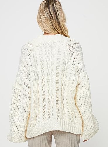 KMBANGI Women Cable Knit Cardigan Cute Oversized Drop Shoulder Sweater Open Front Jumper Top Aesthetic Clothes4