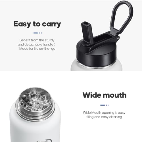 Image of HydroPal Vacuum Insulated Water Bottle 1200ml /1000ml /750ml /500ml, 2 Lids (Straw & Spout), 12H Hot 24H Cold, BPA Free Stainless Steel Bottle, Leakproof Sports Water Bottle for Gym, Travel, Work