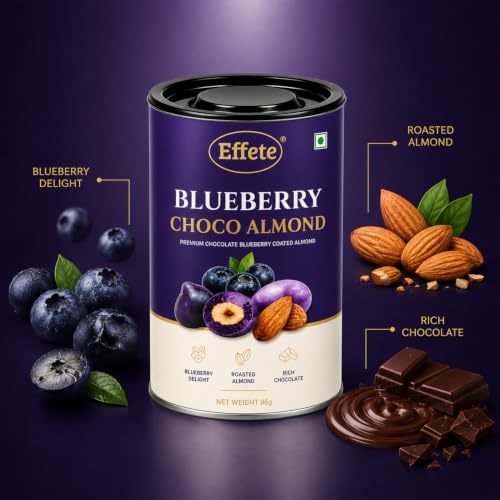 Image of Effete Choco Coated Blueberry Chocolate Almond Can - 96gm, Chocolaty Dryfruits, Chocolicious Almonds, Dryfruits chocolates packet, chocolates gift pack, chocolate box, chocolates gift hemper