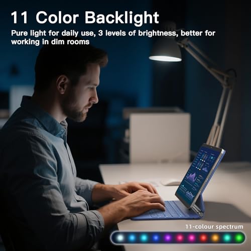 Image of RAYMCRAFT for iPad Air 11 inch Case with Keyboard (M4 /M3 /M2, 2026 /2025 /2024), iPad Pro 11 (4th /3rd /2nd /1st Gen) & Air 5 /4th Magic Keyboard Case, 11 Colors Backlit, Multi-Touch Trackpad, Blue