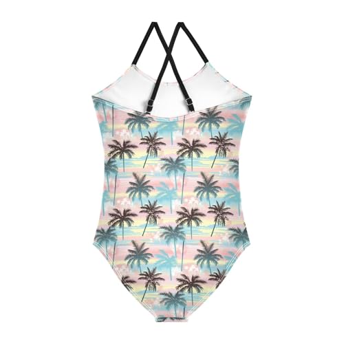 JUNZAN Tropical Pink Green Girls 1 Piecing Swimsuit Kids Bathing Suits Swimming Suits2