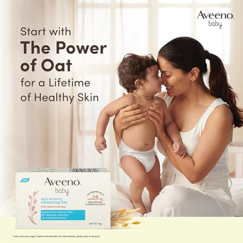 Image of Aveeno Baby Daily Moisture Cleansing Bar 75g (Pack of 10) | With natural Oatmeal, Glycerin and Shea Butter | Co-created with Pediatricians and Dermatologists for newborn sensitive skin | pH balanced, free of soap, parabens sulfates and phthalates