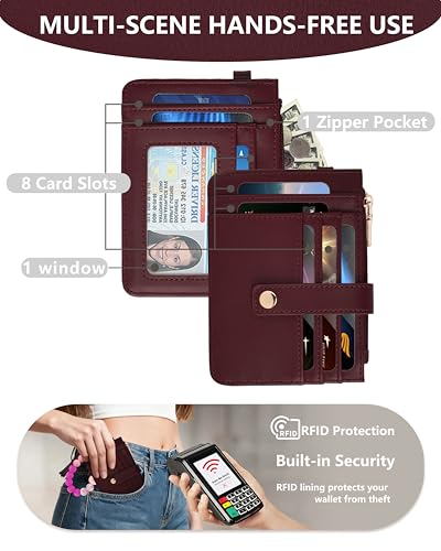 Image of Wristlet Wallet for Women, Keychain Wallet with AirTag Holder | 9 card slots,ID window & zipper pocket,RFID,beaded wrist strap and compact design for travel,shopping and daily carry.