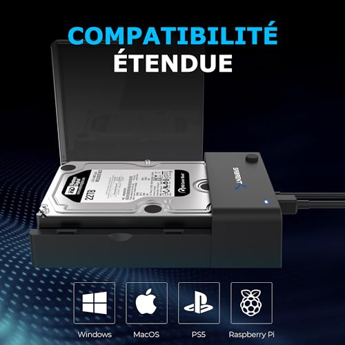 SABRENT Boitier Disque Dur 3.5, Rapide 5Gbps Boitier SSD Externe 2.5"/3.5", Adaptateur SATA USB pour SSD/HDD, Lecteur Disque Dur, sans Outils UASP, câble USB Inclus avec Alimentation (EC-DFLT) – vue 5