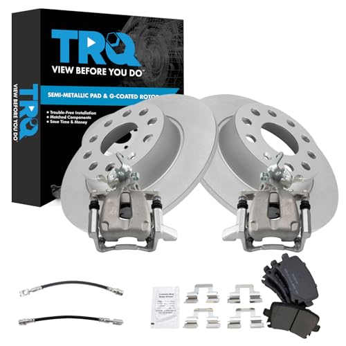Image of TRQ Rear Brake Pad and Rotor Set Semi Metallic G Coated Rotors Calipers Compatible with 2010 Volkswagen Golf 2010 Jetta