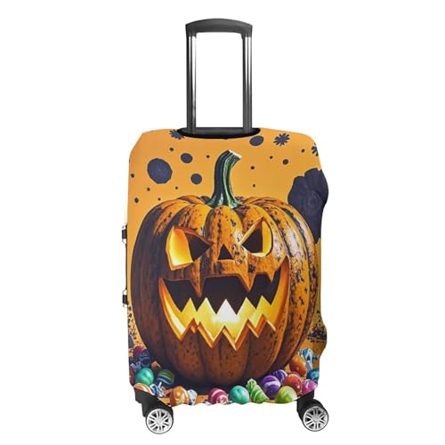 Halloween Pumpkin Monster Luggage Cover, Elastic Luggage Protector Fits 19-32in Suitcases, Washable & Anti-Scratch Suitcase Cover for Men Women L4