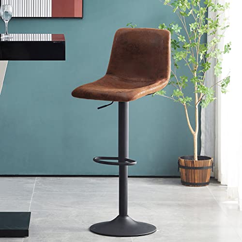 Clipop Height Adjustable Swivel Barstools Set Of 4, Leathaire Kitchen Counter Barstool With Back, Armless, Footrest, Metal Base, Kitchen Island Pub Chair, Rustic Brown #TOP3