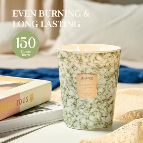 Image of M&SENSE Extra Large Candle 35oz 150H SandalwoodJasmin Scented Candle,3 Wick Highly Scented Jar Candle, XL Candles Gift for Stress Relief, Meditation, Yoga