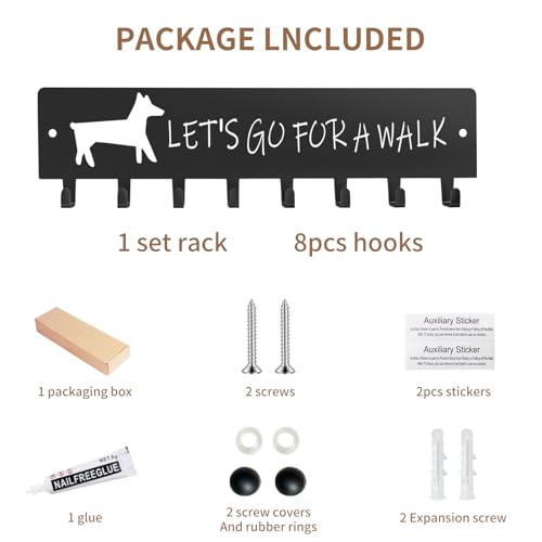 8 Hooks Dog Leash Holder for Wall, Grey Decorative Wall Hooks,11.7×3 Inch Key Holder Wall Mount, Self Adhesive Unique MetalKey Holder for Entryway Living Room Porch Kitchen, Gifts for Dog Lovers - Image 4